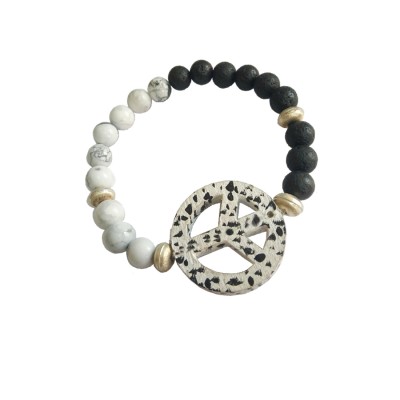 Hollow Peace Lava Howlite Stone Bracelet By Menjewell